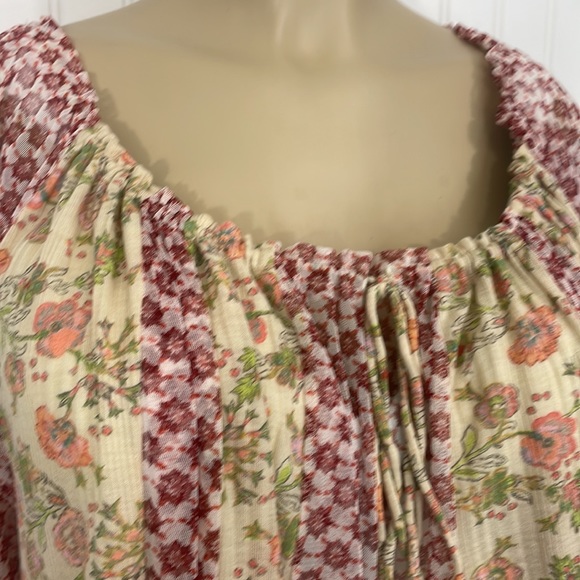 Free People Boho Floral Patchwork Sheer Peasant Cottagecore Mini Dress Small - Picture 3 of 16